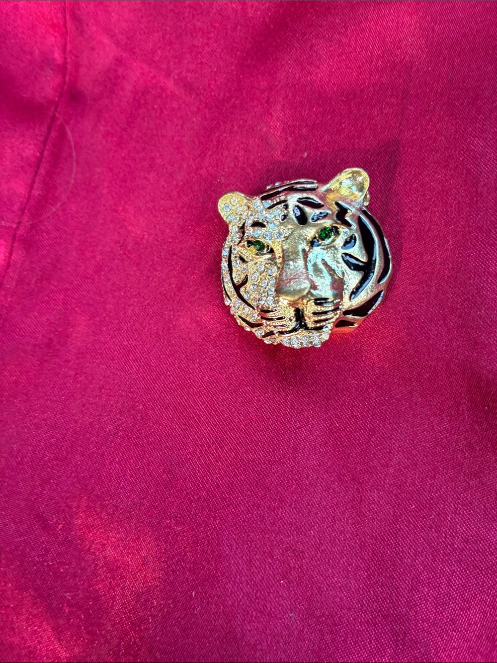 Gold Tiger Head Brooch with Green Eyes - Women's Jewelry